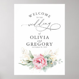 Poster Succulents Greenery Pink Floral Welcome
