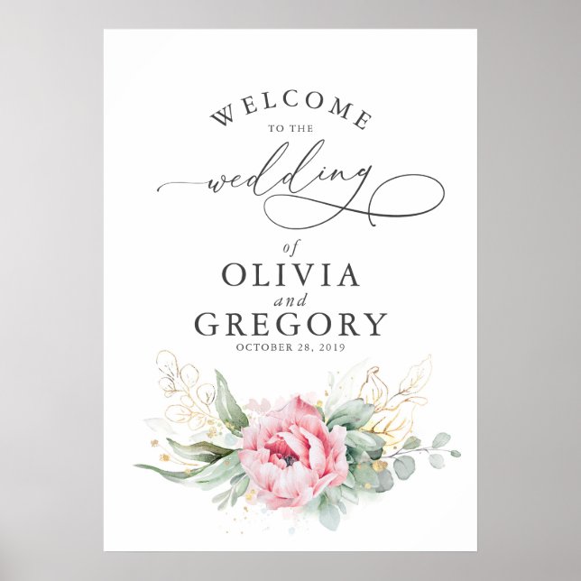 Poster Succulents Greenery Pink Floral Welcome (Frente)