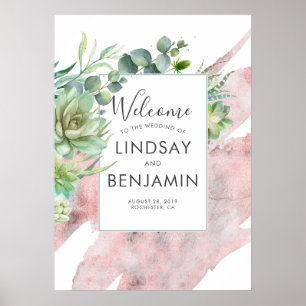 Poster Succulents Greenery Rosa Dourado Watercolor Casame