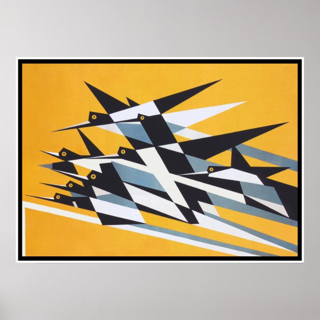 Poster Sucesso no Soar, Aves, Abstrato, Geométrico, Retro (Frente)