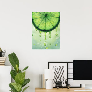 Poster Suco Fatia de Limão Verde Água-forte Arte