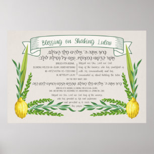 Poster Sucota Hebraica Bênção por Agitar Lulav Sukkah