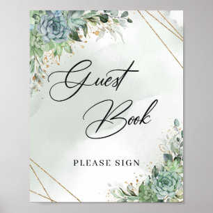 Poster Suculentas Boho eucalipto dourado Sinal do Livro d