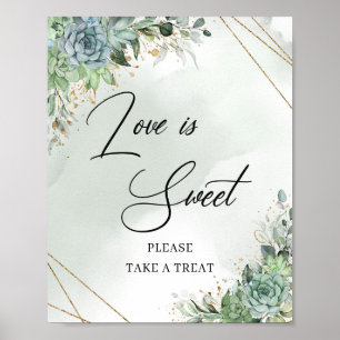 Poster Suculentas rústicas verde dourado O amor é um doce