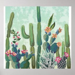 Poster Suculentes Bonitos: Padrão Vintage Cactus