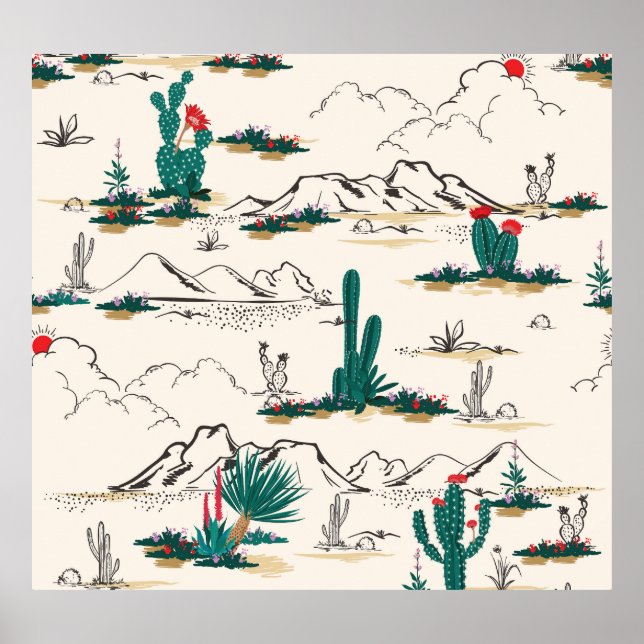 Poster Suculentes De Cactus: Vintage Desert Floral. (Frente)