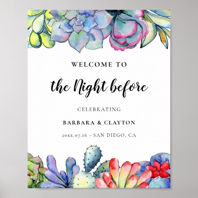 Poster Suculento cacto Bem-vindo à noite anterior (Frente)