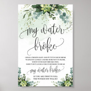 Poster Suculento. Minha água quebrou o sinal de mesa.