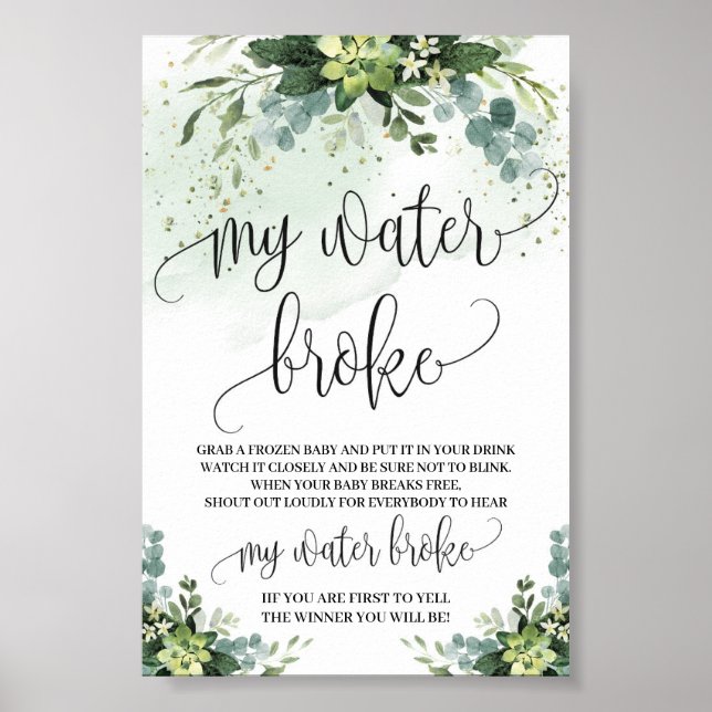 Poster Suculento. Minha água quebrou o sinal de mesa. (Frente)