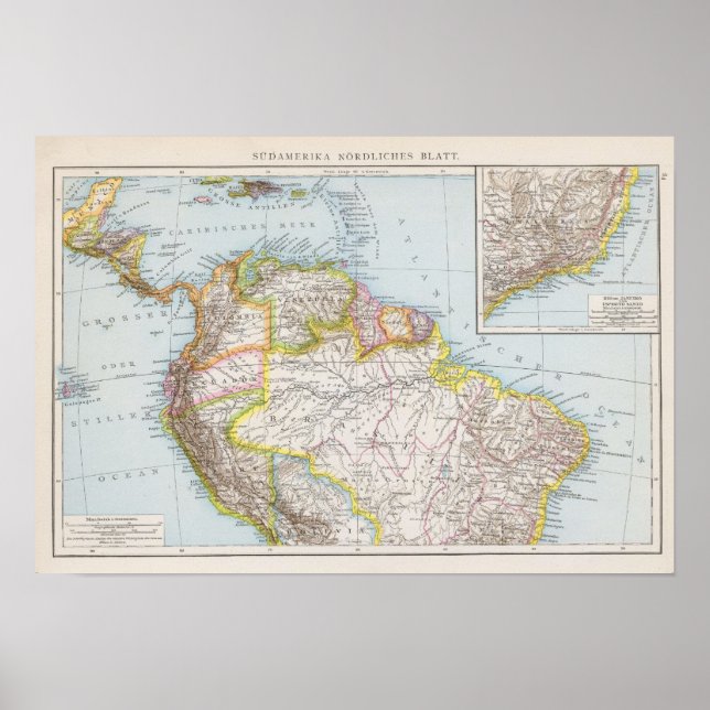 Poster Sudamerika nordliches Blatt - Mapa da América do S (Frente)