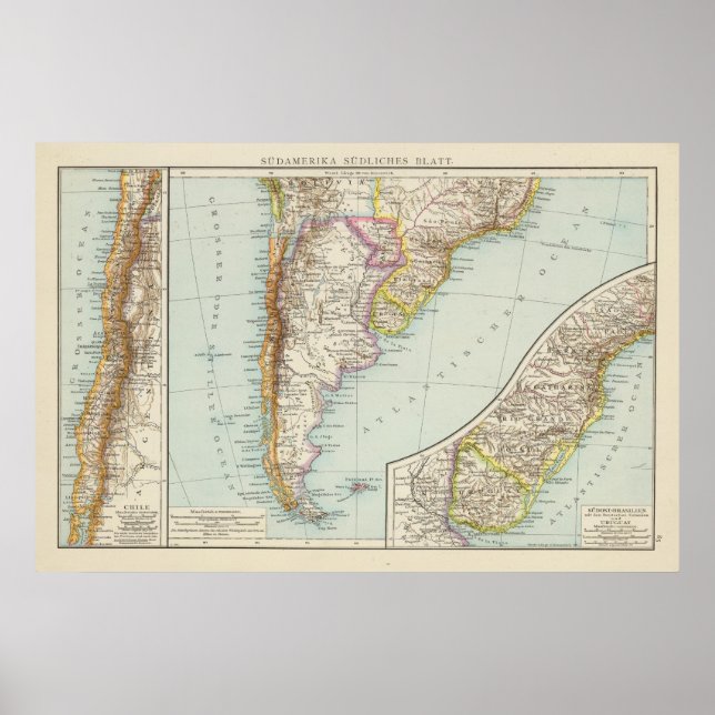 Pôster Sudamerika súmula Blatt - Mapa da América do Sul (Frente)