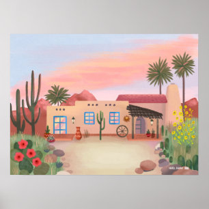 Poster Sudoeste do Deserto Cactus Adobe House