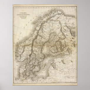 Pôster Suecia, Dinamarca, Noruega