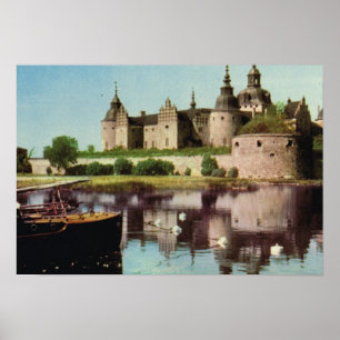 Poster Suecia do vintage, castelo medieval de Kalmar,