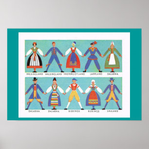 Poster Suecia do vintage, trajes regionais tradicionais 1