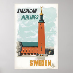 Poster Suécia Imprimir Arte Sueca Cartaz de Viagem Americ