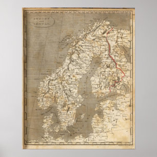 Pôster Suecia, mapa de Noruega por Arrowsmith
