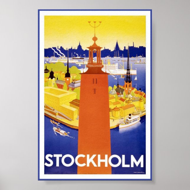 Poster Suecia Viagens vintage Sueca de Estocolmo (Frente)