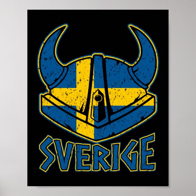 Poster Sueco Viking Helmet Presente Sueco Flag Viking (Frente)