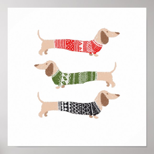Poster Suéter de Natal de Cachorrinhos Dachshund Festa de (Frente)