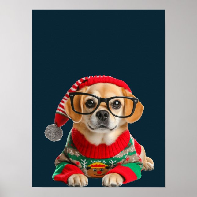 Poster Suéter Feio de Natal com Cachorro Fofo (Frente)