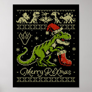 Poster Suéter feio de Natal de dinossauro - Natal engraça