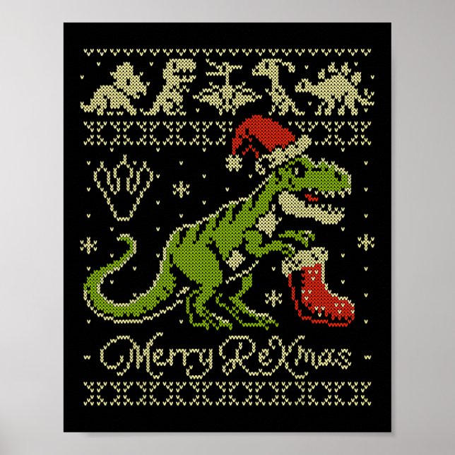 Poster Suéter feio de Natal de dinossauro - Natal engraça (Frente)