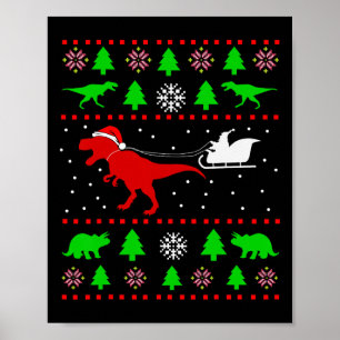 Poster Suéter Feio de Natal de Dinossauro para Adultos e 