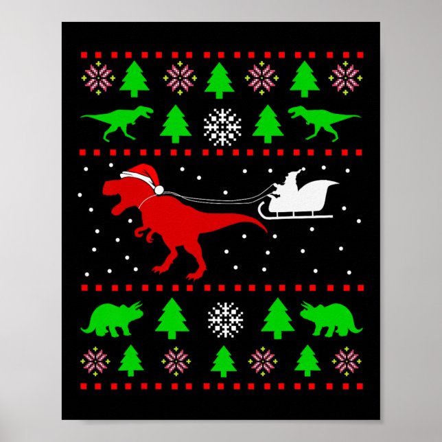 Poster Suéter Feio de Natal de Dinossauro para Adultos e  (Frente)