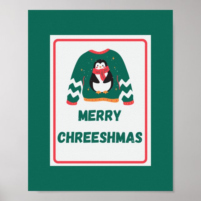 Poster Suéter Pinguim de Natal feliz (Frente)