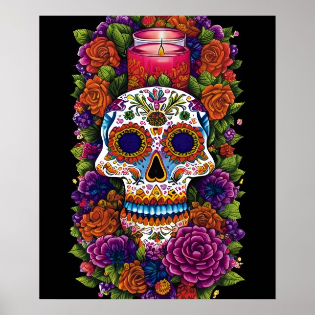 Poster Sugar Skull Art - Celebrar Dia de los Muertos (Frente)
