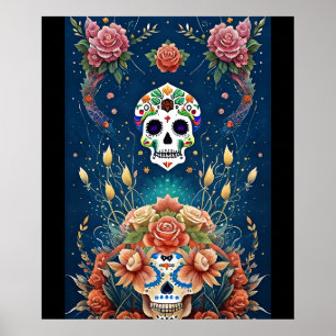 Poster Sugar Skull Art - Feriado do Dia de los Muertos
