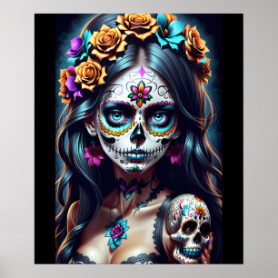 Poster Sugar Skull Art - Fiesta das cores