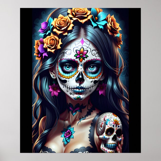 Poster Sugar Skull Art - Fiesta das cores (Frente)