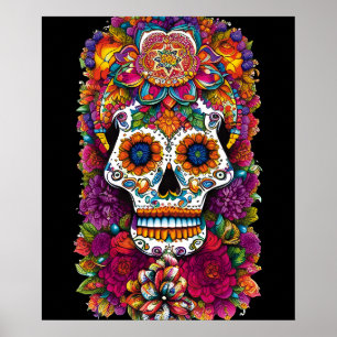 Poster Sugar Skull Art - Fiesta das cores