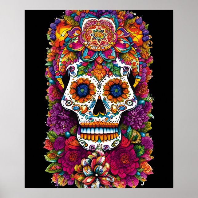 Poster Sugar Skull Art - Fiesta das cores (Frente)