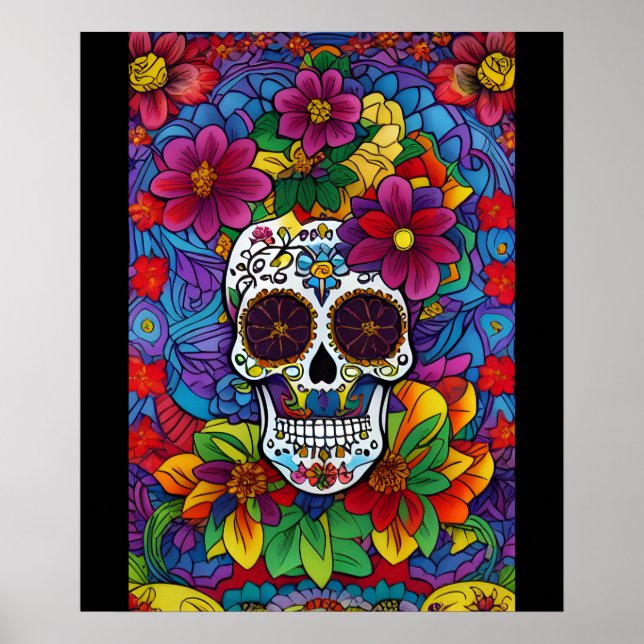Poster Sugar Skull Art - Floral Fiesta (Frente)