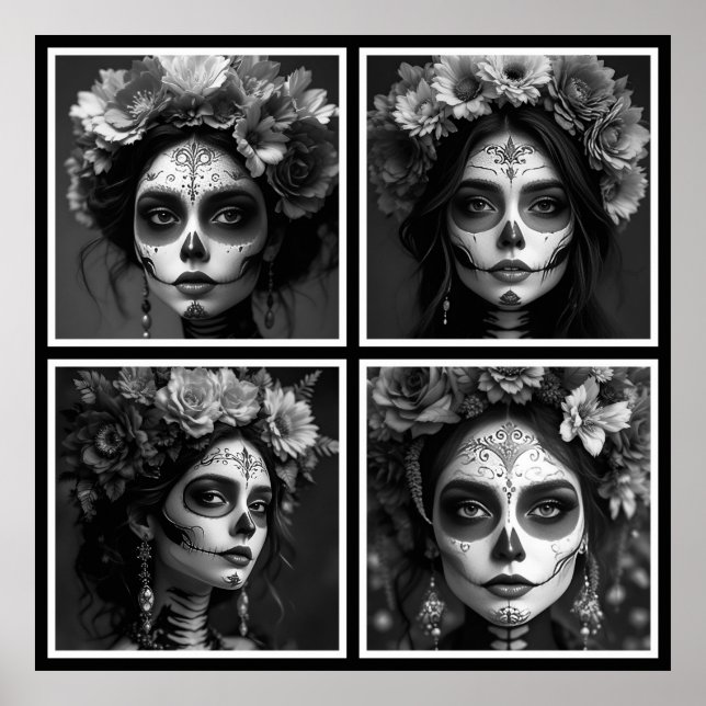 Poster Sugar Skull Black and White  (Frente)
