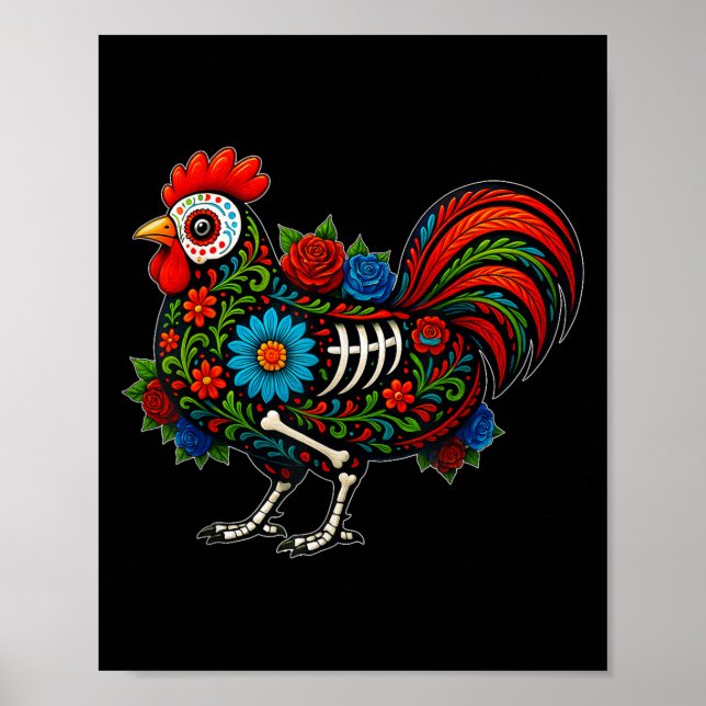 Poster Sugar Skull Chicken Dia De Muertos Halloween Day O (Frente)