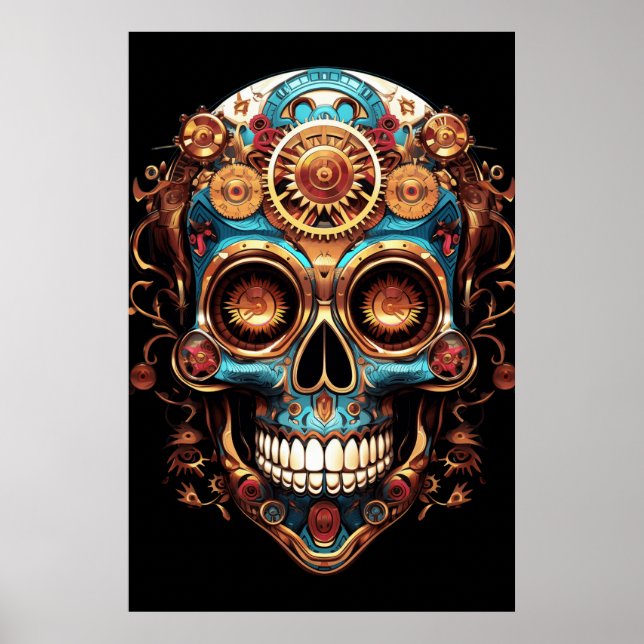 Poster Sugar Skull Designs Cool Guy in a Cool Hat on Wall (Frente)
