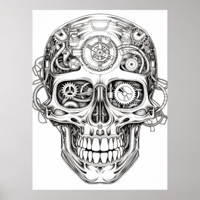 Poster Sugar Skull Image Black + White Art on Wall (Frente)