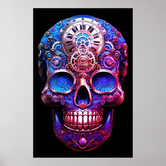 Poster Sugar Skull Images Blue and Black on a Wall (Frente)
