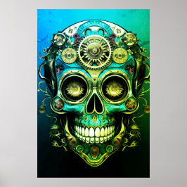 Poster Sugar Skull Images Cool Green + Blue Guy on a Wall