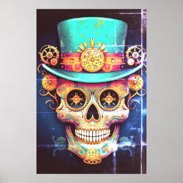 Poster Sugar Skull Images Cool Guy in a Cool Hat on Wall