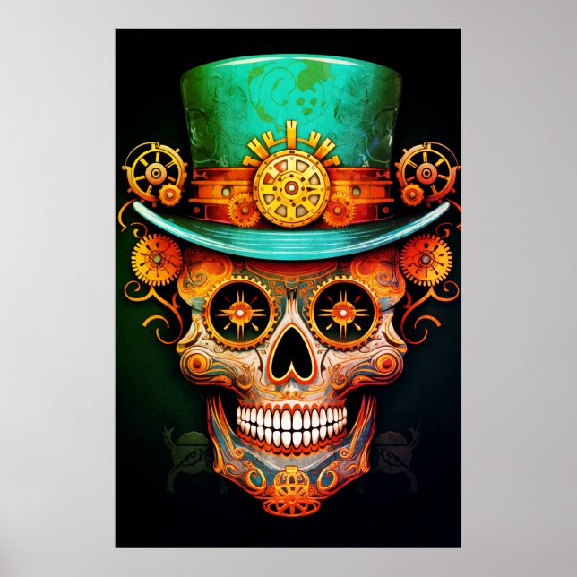Poster Sugar Skull Images Cool Guy in a Cool Hat on Wall (Frente)