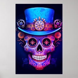 Poster Sugar Skull Images Cool Guy in a Top Hat on a Wall