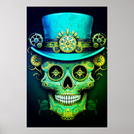 Poster Sugar Skull Images Cool Guy in a Top Hat on a Wall