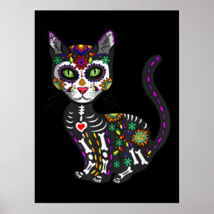 Poster Sugar Skull Mexican Cat Halloween Day Of The Dead