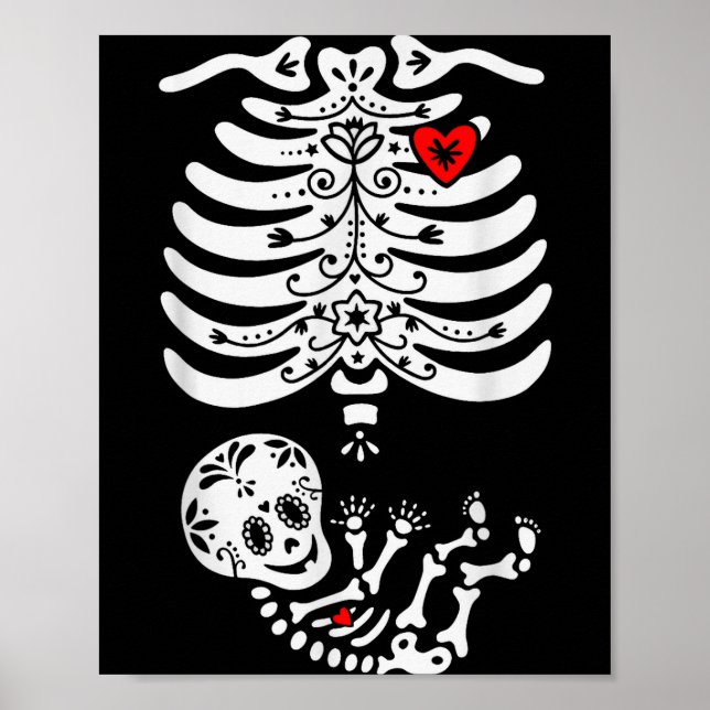 Poster Sugar Skull Skeleton Halloween Pregnancy Annouceme (Frente)