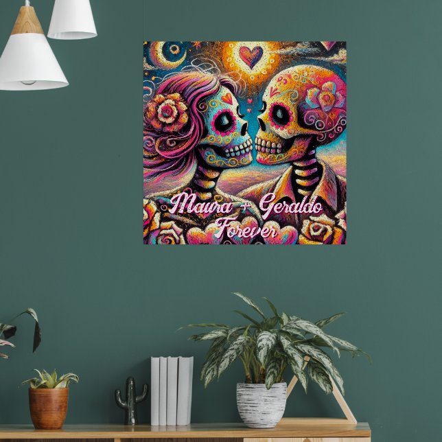 Poster Sugar Skulls in Love Chalk Pastel Personalized (Sala de Estar 1)